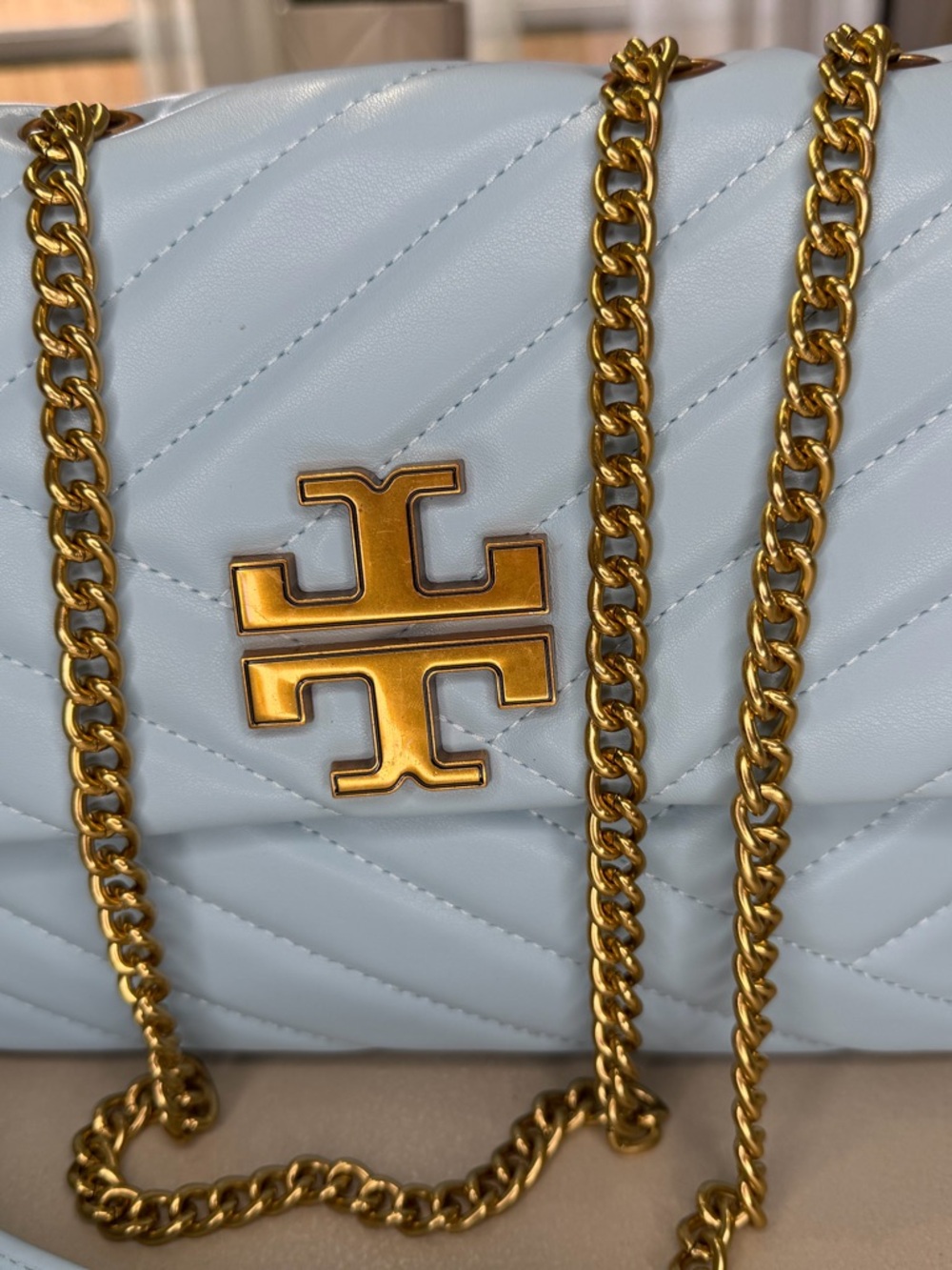 Unbranded Quilted Shoulder Bag in Light Blue with Gold Hardware